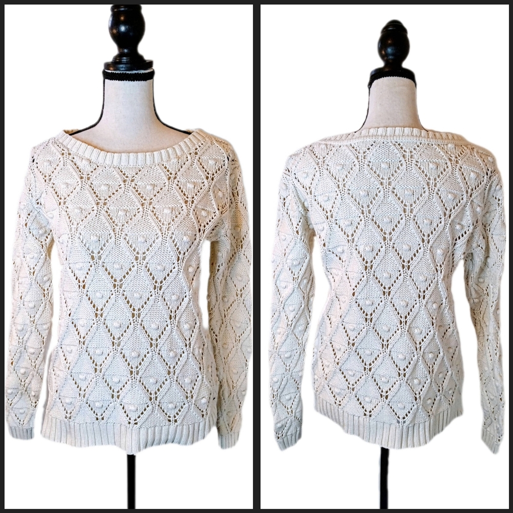 Tommy Hilfiger 100% Cotton Coastal Cottagecore Knitted Fisherman Sweater Size M